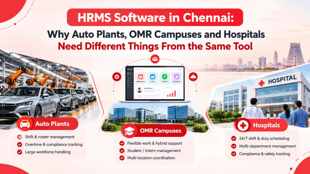 HRMS Software in Chennai Why Auto Plants, OMR Campuses and Hospitals Need Different Things From the Same Tool